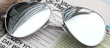 Retro Sonnenbrille Pilotenbrille Gläser verspiegelt Rahmen silber UV 400