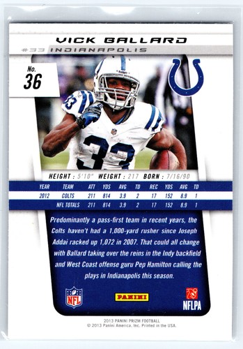 2013 Panini Prizm #36 Vick Ballard - Picture 2 of 2