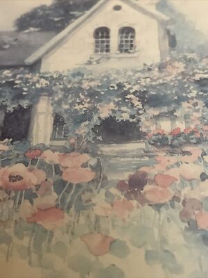 1986 - Dawna Burton - Print - Countryside Villa & Flowers - 10'' x 12'' - Art