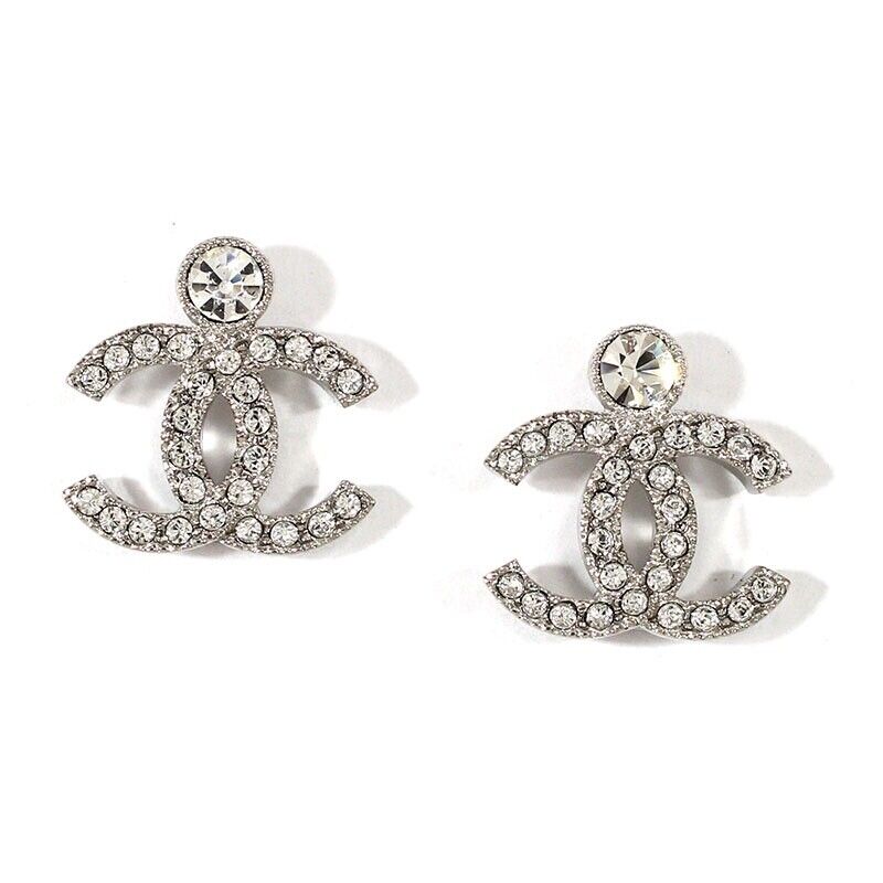 Chanel 23K Silver Crystal CC Logo Classic Statement Stud Chanel 23K Silver Crystal CC Logo Classic Statement Stud