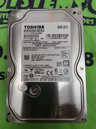 Toshiba 500GB Internal SATA 7200 RPM 3.5" DT01ACA050 Hard Drive HDD