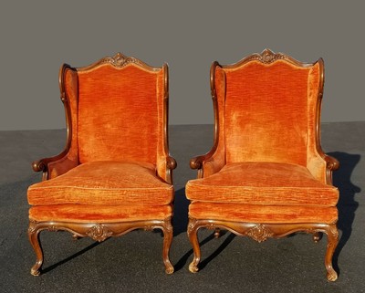 Pair Vintage French Provincial Orange Velvet Accent Chairs W Down Goose Feathers Ebay
