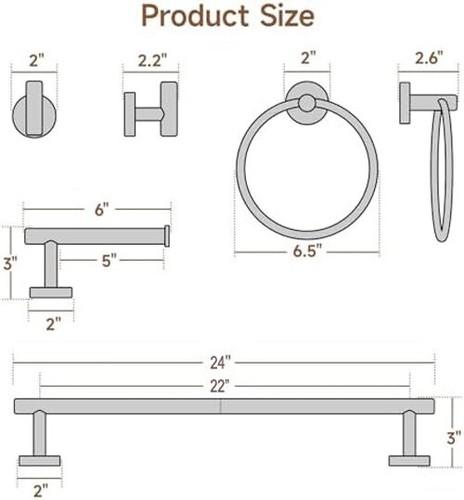 Brushed Nickel Bathroom 8 pcs Accessories Set 18-Inch Towel Bar Set Wall Mounted - Picture 9 of 9