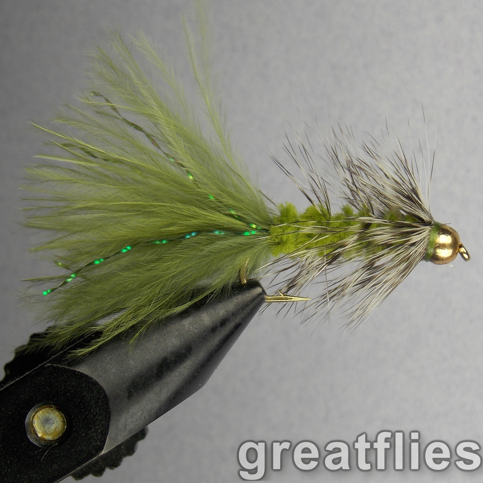 1 dozen (12) - Woolly Bugger - Olive & Grizzly - Bead Head