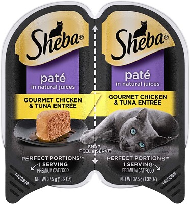 Sheba Perfect Portions Paté Wet Cat Food Trays, 24 Twin-Packs Chicken & Tuna