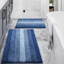 Blue Bathroom Rug Set 2 Piece Chenille Non Slip Bath Mat Set Absorbent Shower...