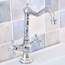 Polished Chrome Double Cross Handle Bathroom Faucet Vanity Sink Mixer Tap zsf664