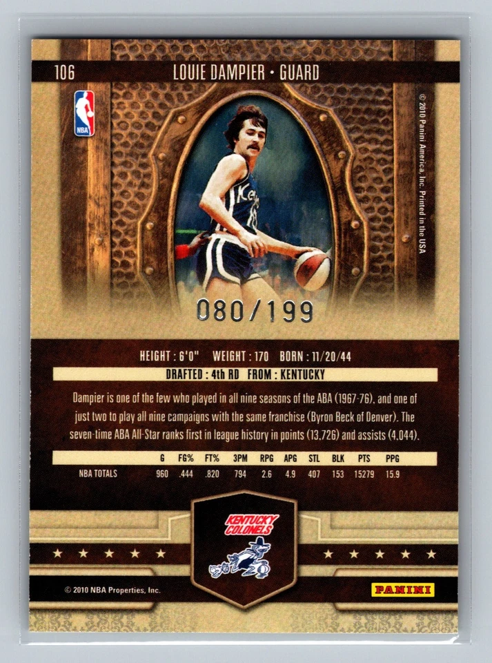 Louie Dampier 2009-10 Panini Court Kings BRONZE #106 Basketball ABA Card /199 - Image 2 of 2
