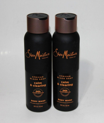 LOT (2) SHEA MOISTURE AFRICAN BLACK SOAP BODY WASH CALM & CLEARING 18 FL OZ
