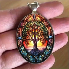 Tree Of Life Oval Jewelry Vintage Silvery Gothic Strength Pendant Necklace E
