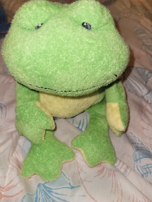 2009 Ty Pluffies Green Yellow Frog PONDS 11'' bean bag plush stuffed lovey toy