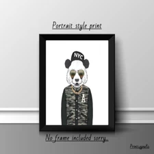 PANDA FUN A4 PRINT PICTURE POSTER WALL ART HOME DECOR UNFRAMED NEW GIFT DRESSED