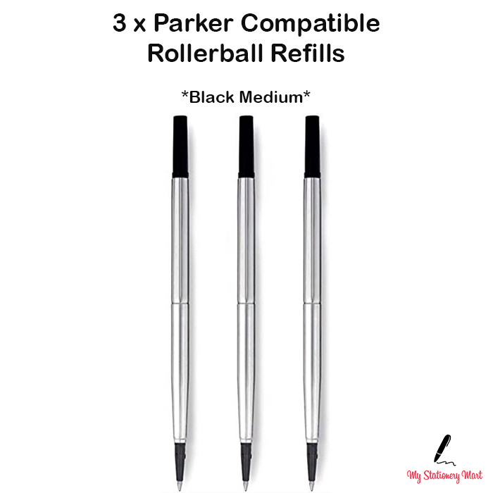 x Parker Compatible Rollerball Refill BLACK Pens Medium