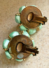 VINTAGE MINT GREEN WITH GOLD CAPS & CLEAR RHINESTONE CLIP ON EARRINGS — photo 3