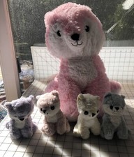 18 In. Fox Family Plush Set, Pink Mommy With 4 Baby Foxes Stuffed Animals-GG
