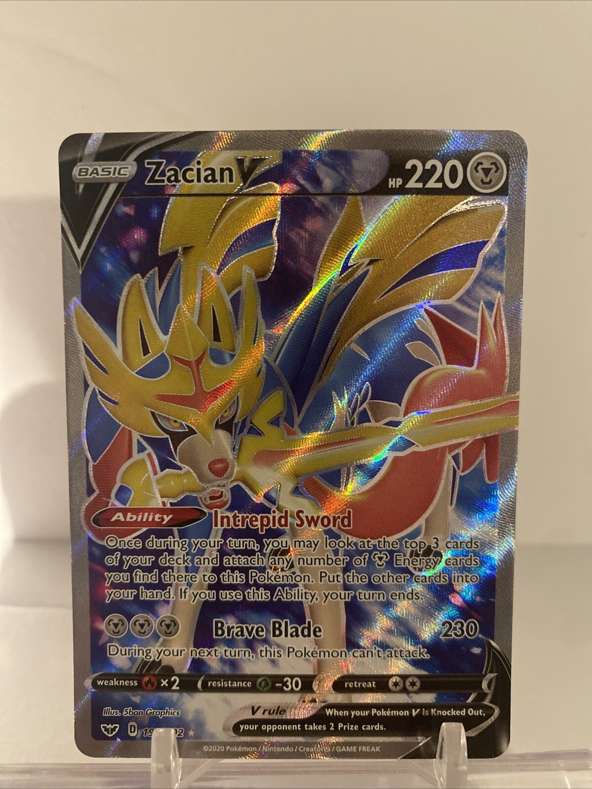Zacian V Pokémon Card (Sword & Shield Base Set, 195/202, NM)