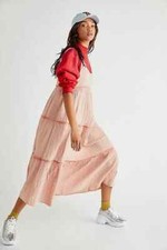 Free People Natalie Sleeveless Tiered Midi Dress, Pink Peach, Medium, RRP $168