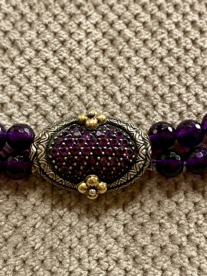 Barbara Bixby 2 Strand 6mm Natural Amethyst Beaded Necklace 16” .925 Silver/18k - Image 3 of 4