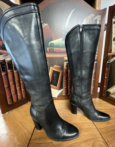 AUDREY BROOKE Women Knee Boots Black Leather Zip Heels Size 6.5 - Picture 3 of 7