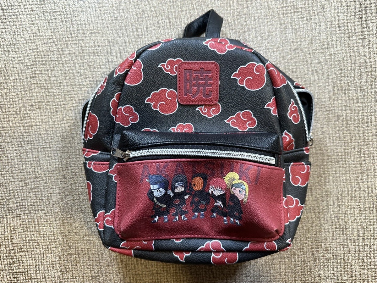 akatsuki mini backpack Bioworld Naruto Sasuke Red Cloud Anti Leaf Faux Saffiano Leather Bag In Adorable Chibi Form Naruto Shippuden Akatsuki Red Cloud
