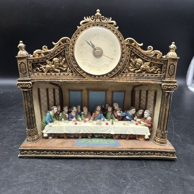 Vintage Apex Last Supper Lighted Quartz Mantel Shelf Clock 1996 Religious Decor