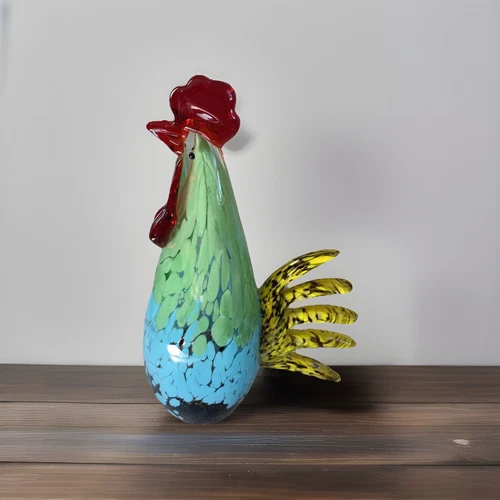 Vintage Colorful Murano Style Blown Art Glass Rooster Chicken Figurine