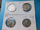 Standing Liberty Quarters, 1925, 1926, 1927, 1928, Lot of 4 90% Silver Coins