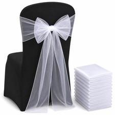 25 Pcs White Organza Chair Sashes Bows for Wedding Banquet Events Decor