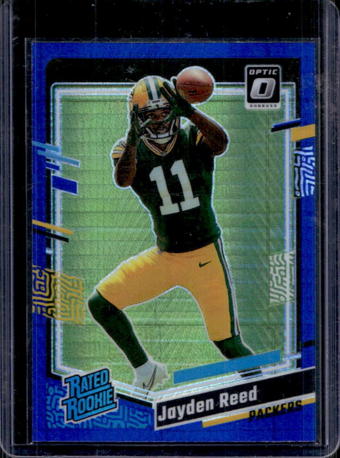 2023 Donruss Optic Jayden Reed Blue Hyper Prizm Rated Rookie #239 Packers