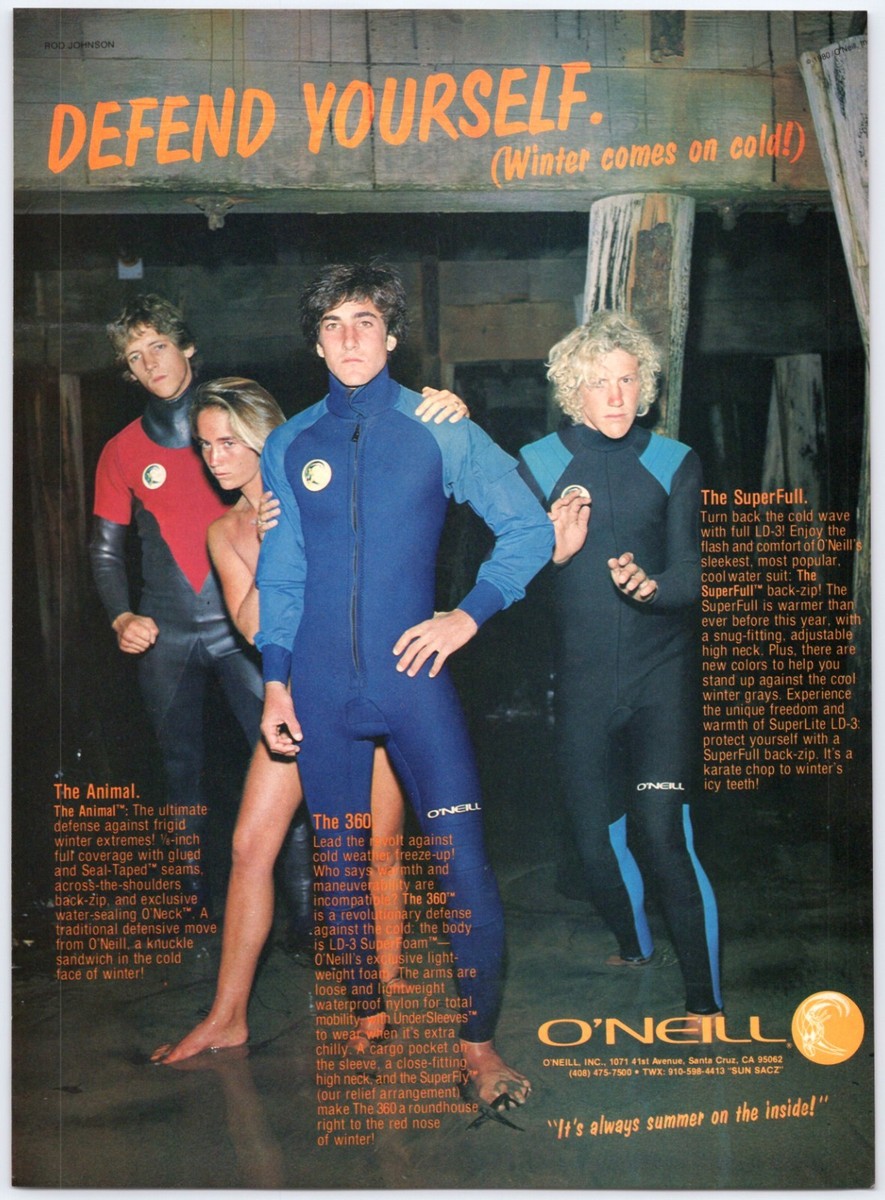 1980 O'Neil Wetsuits Vintage Surfing Ad Defend Yourself Santa Cruz