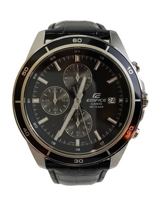 CASIO EFR-526LJ EDIFICE Chronograph Black Leather Watch Excellent JAPAN