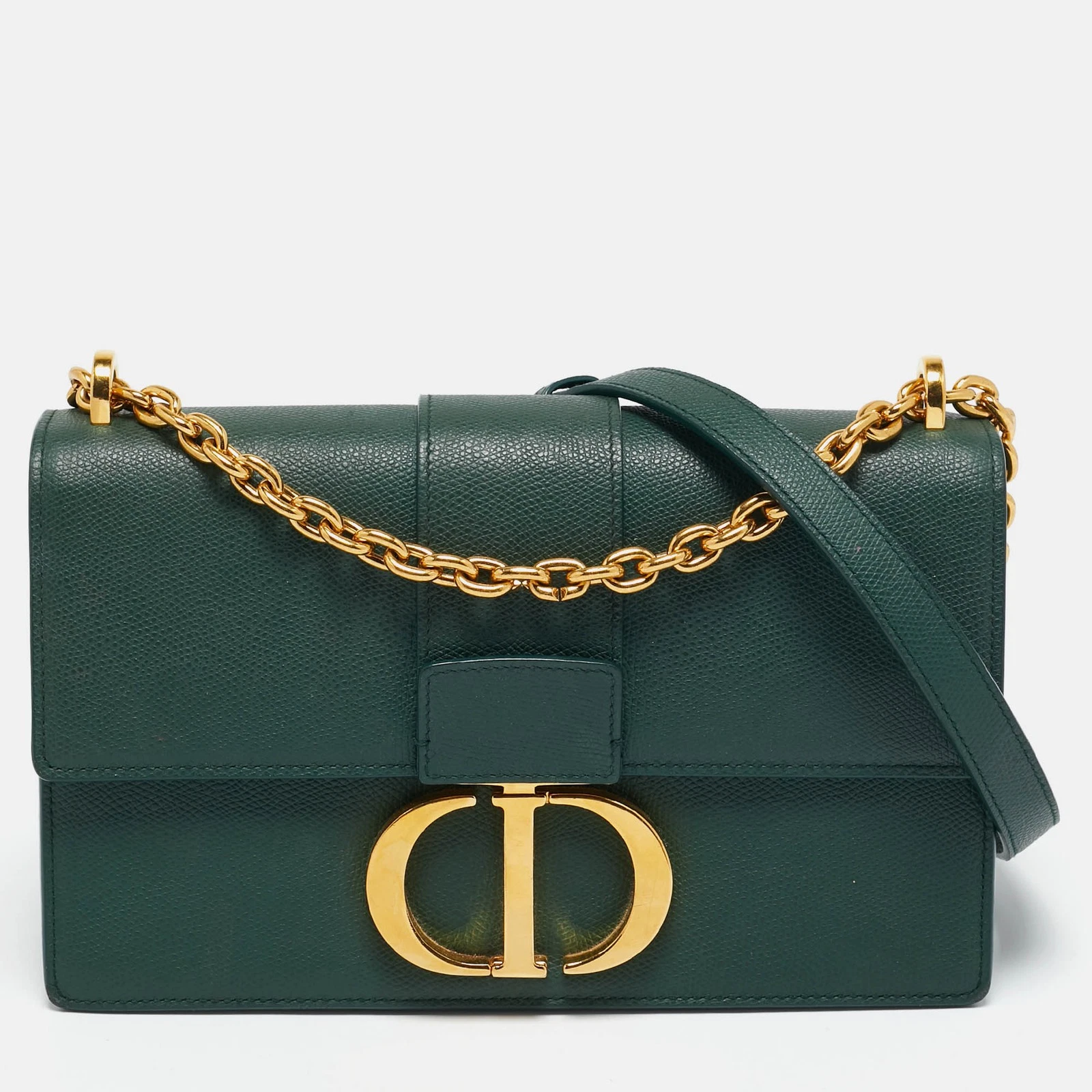 Sac à bandoulière Dior en cuir vert Montaigne 30 rabat