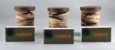 3x Geocaching Versteck, Filmdosen mit Tarnaufkleber braun + Logbuch, Logb&uuml;cher