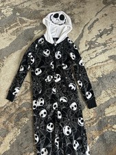 Disney Jack Skellington Hooded Zip Fleece One-Piece Spider Web Pajamas XS