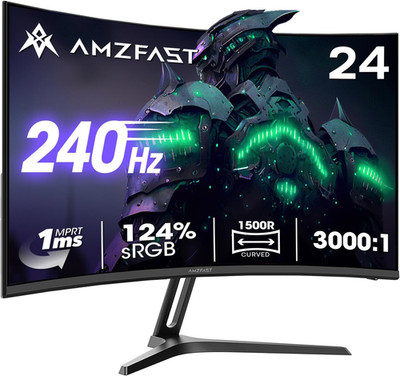 Amzfast 24 Zoll Curved Gaming Monitor 240Hz FHD, 1Ms MPRT, Adaptive Sync, 130% S
