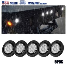 5pcs 2 Inch Dot White Round Trailer 9 Led Marker Lights W Grommet For Truck Rv