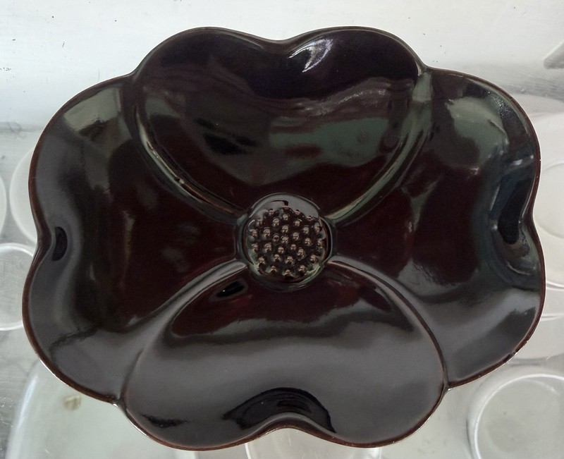 Frankoma Dogwood Pattern Bowl #200 Black Onyx, Vintage, 13"