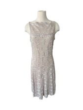 J Taylor Lace Cocktail Dress 12 Champagne Nude Sequin Formal Wedding Guest Luxe