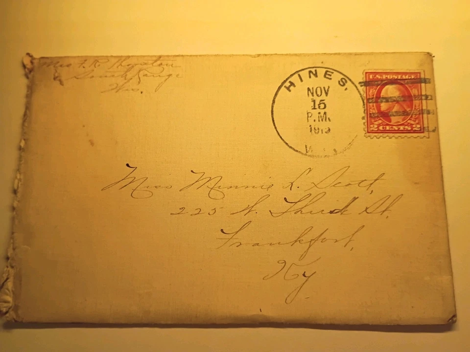 🏴☠️ RARE Red-Line Perf 10 1915 2c Washington on Cover Frankfort, KY/Hines, IL - Image 4 of 4