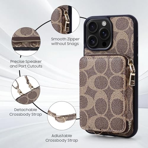 Classic Leather Phone case with Card Slot and Crossbody Straps for iPhone 15 - Picture 6 of 6