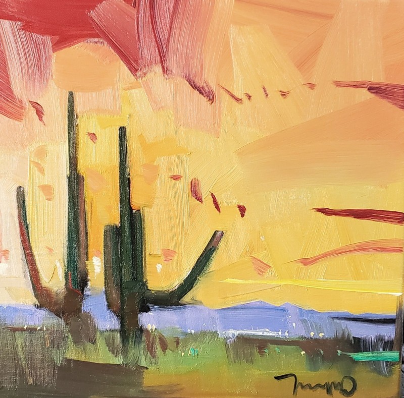 American Desert Sunset PRINT oi Oil Painting by Artist Jose TRUJILLO 16x16