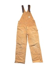 Vintage Carhartt R06 BRN Double Knee Overalls Made in USA Men's 34x32 Distressed