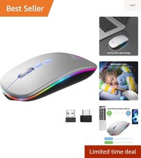 LED Wireless Mouse, Slim Rechargeable Silent Bluetooth Mouse, Portable USB Op...
