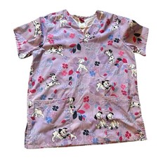 Disney 101 Dalmations Purple Pink Spring Scrub Top Size Small