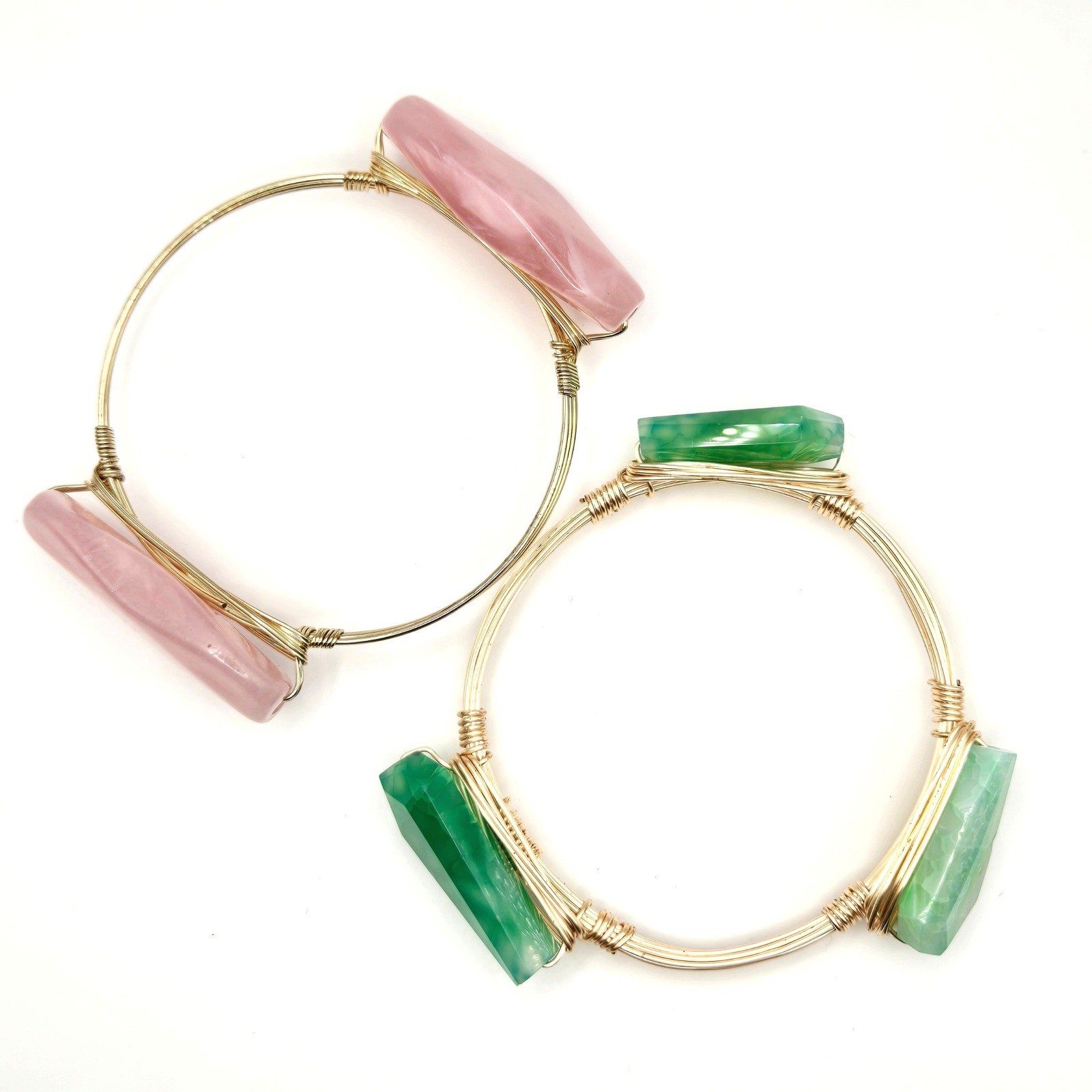 Boho Wire Wrapped Gemstone Bangle Bracelets Green… - image 4