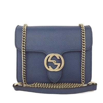 EGA GUCCI Interlocking G Leather Chain Shoulder Bag Blue/8CD0103