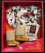 18" Doll Our Generation Outfit Travel Chic w/ Passport, Fur Jacket Boots