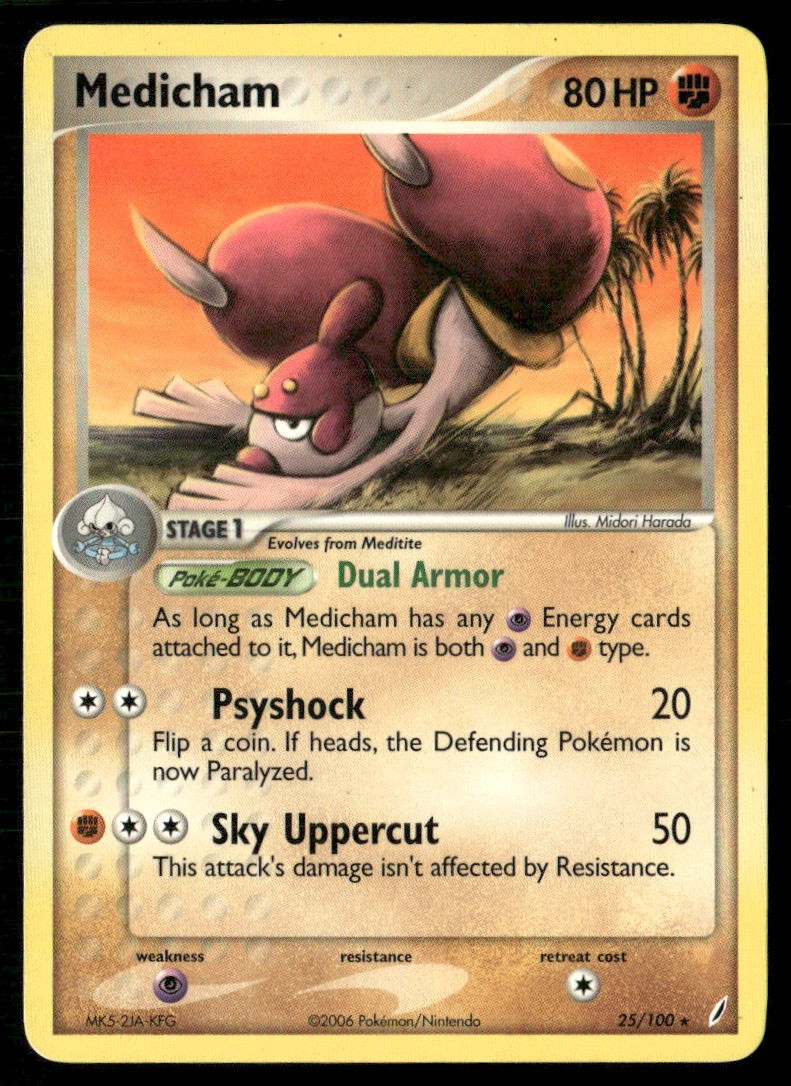 Medicham 25/100 Rare Crystal Guardians Pokemon Damaged