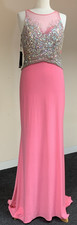 Dynasty London Peachy Pink & Silver Prom & Wedding Dress, Short Train UK12