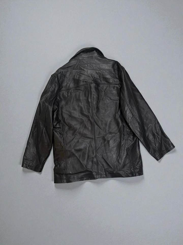 Мужская черная кожаная куртка Kenneth Cole New York размер большой 3 пуговицы - Изображение 3 из 4